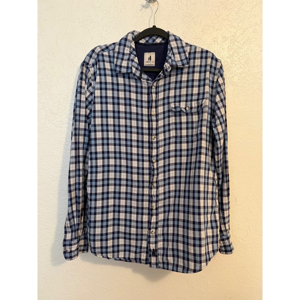 Johnnie-O Mens Large Blue White Gingham Plaid Long Sleeve Button Down Shirt